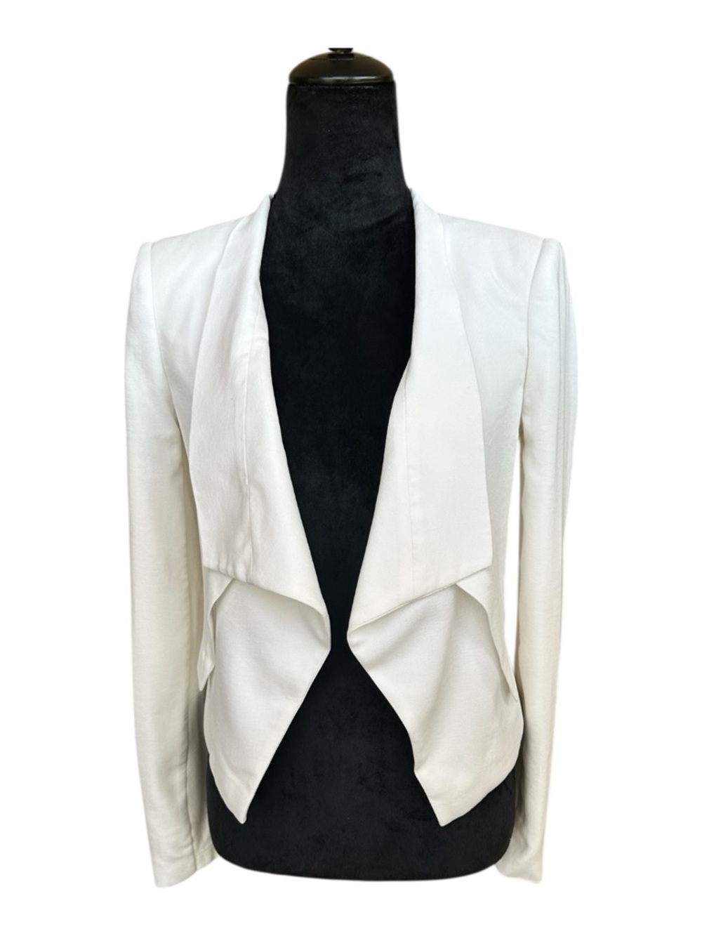 BCBGMAXAZRIA White Draped Open Front Blazer Jacket XS Long Sleeve Career